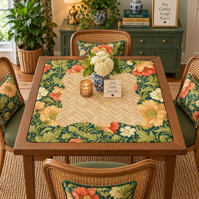 Splash Of Mahj And Color Co. William Morris Inspired Limonegreen Floral Arts And Crafts Mahjong Mat