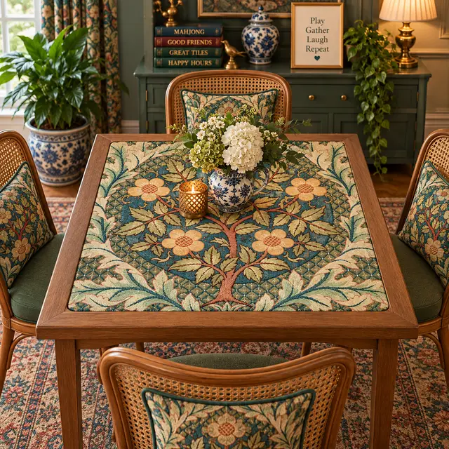 Splash Of Mahj And Color Co. William Morris Inspired Rose Wreath Mahjong Mat