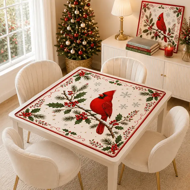Splash Of Mahj And Color Co. Winterberry Cardinal Bird Custom Mahjong Mat