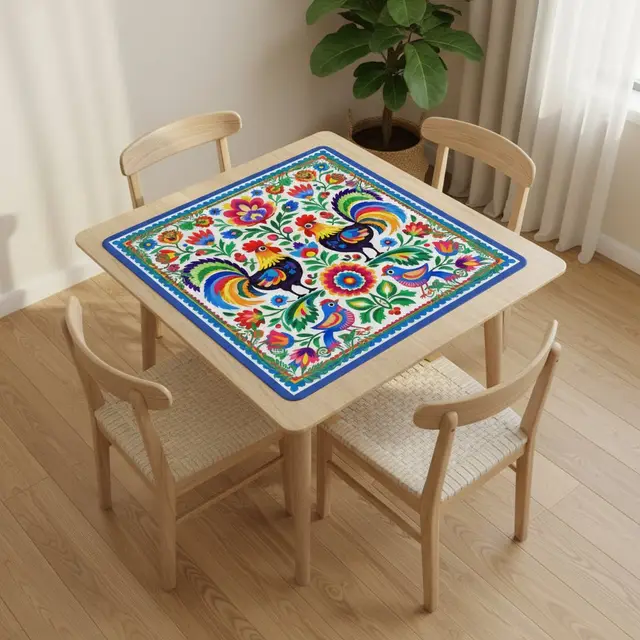 Splash Of Mahj And Color Co. Wycinanki Polish Folk Art, Rooster Mahjong Mat