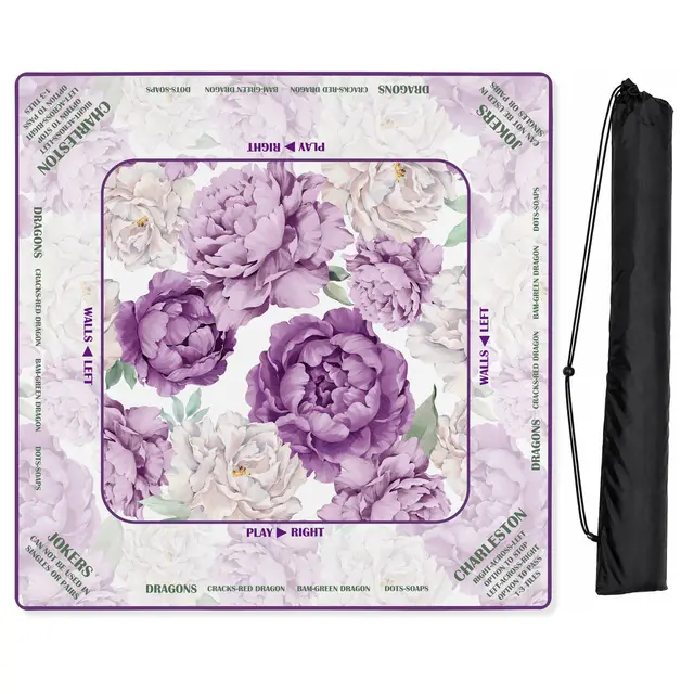 Sweet Jojo Designs Peony Floral Garden Lavender Purple & Ivory Collection Mahjong Mat for Table with Rules - Shipped Rolled