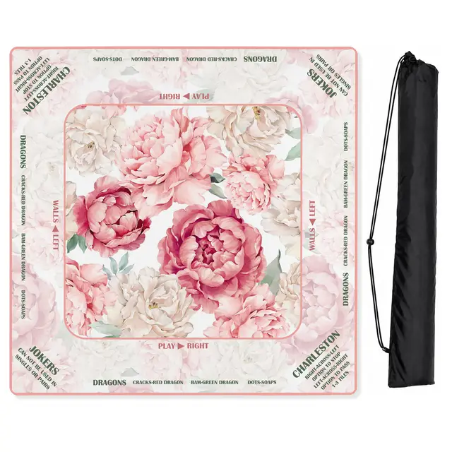 Sweet Jojo Designs Peony Floral Garden Pink & Ivory Collection Mahjong Mat for Table with Rules - Shipped Rolled
