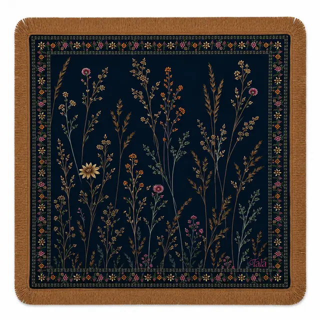 Tala Mahj Midnight Wildflowers Mahjong Mat with Camel Fringe