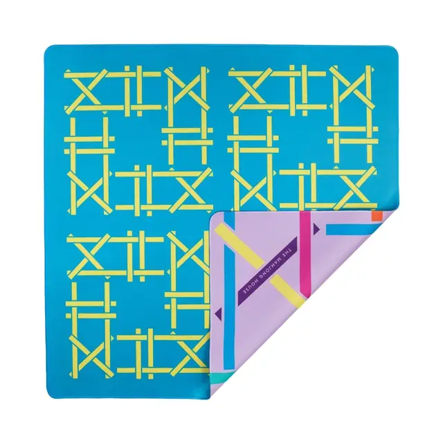 The Mahjong House Electric Blue Trellis Double-Sided Travel Mahjong Mat