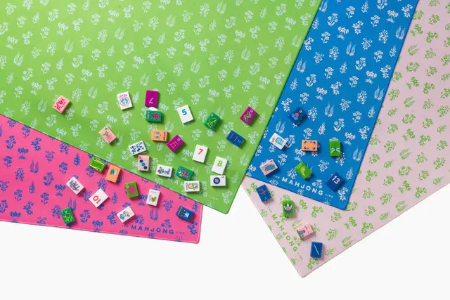 The Mahjong Line Toile Game Mats — Green & Mint
