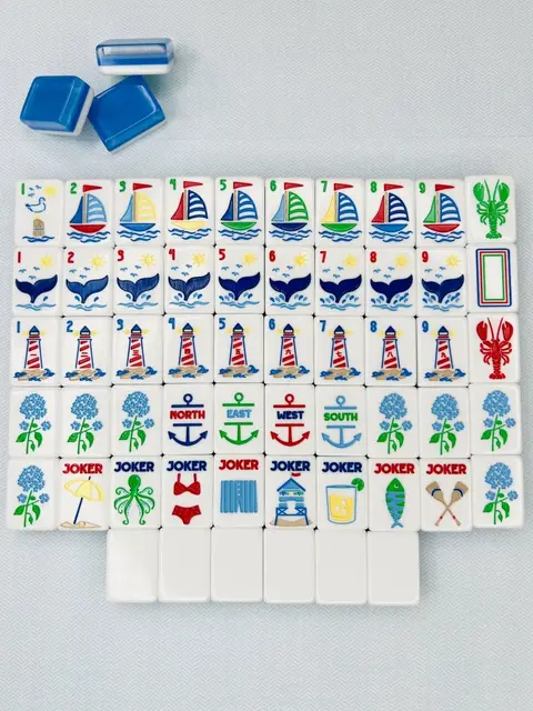 Bam Let's Mahjong The Nantucket Mahjong Tile Set with Mat & Shufflers — Coastal Blue