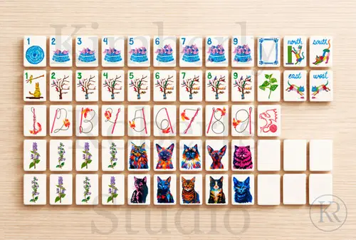 Kimberley Roberts Studio Cat Mahjong Set PRINTED