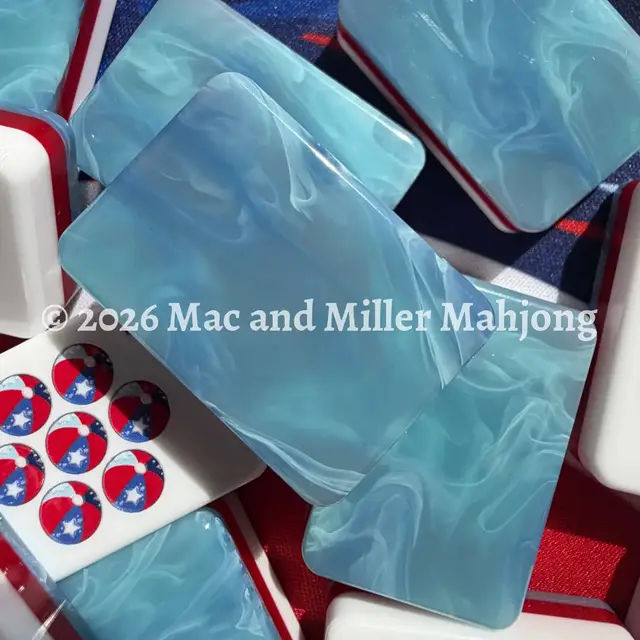 Mac & Miller Mahjong Red, White, & Blues Collection Tile Set — Shoreline Blue