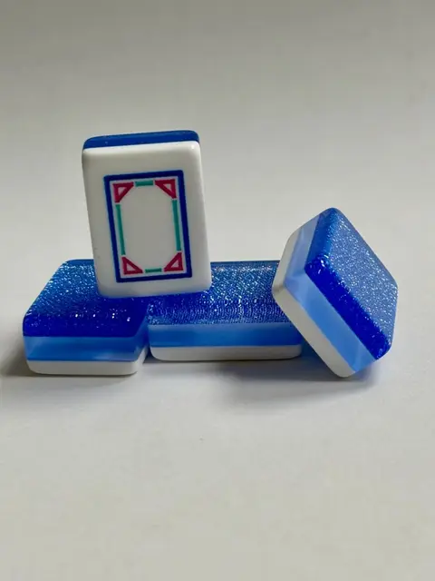 Mah Jongg Maven 3 Layer Dark Blue Sparkle Engraved and Hand Painted American Mah Jongg tile set (2 ink colors available) — Light Jewel tone