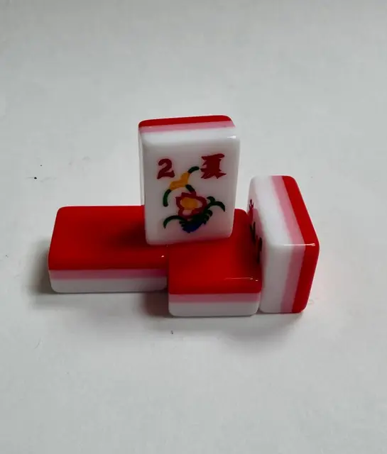 Mah Jongg Maven 3 Layer Red/Pink/White Engraved and Hand Painted American Mah Jongg tiles