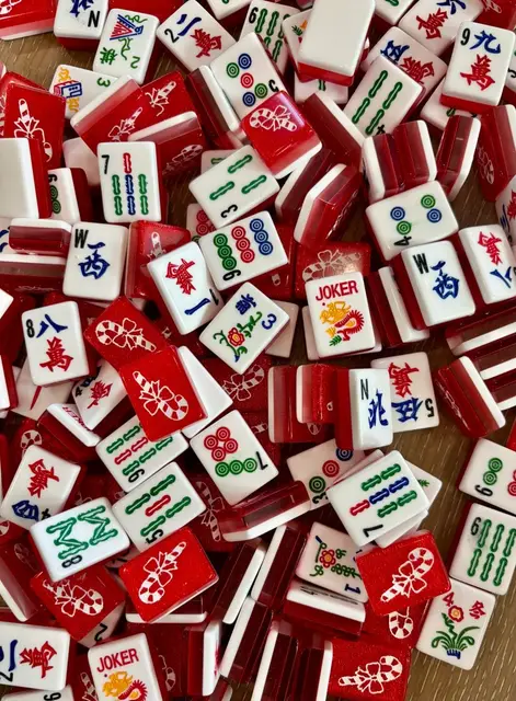 Mah Jongg Maven Christmas Mah Jongg sets- 3 Layer Red Sparkle- Candy Canes or Christmas Tree Design — Candy Cane