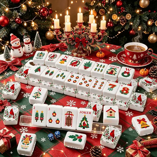 Splash Of Mahj And Color Co. Cardinal Christmas Nostalgic Memories Mahjong Engraved Tiles And Carry Case