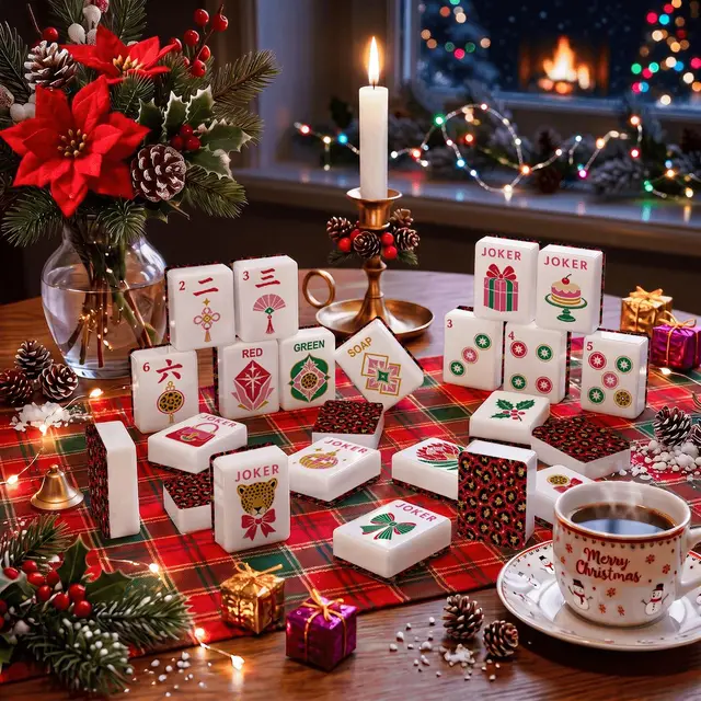 Splash Of Mahj And Color Co. Christmas Blitz And Bling Leopard Print Glam Holiday Christmas Mahjong Tiles And Carry Case