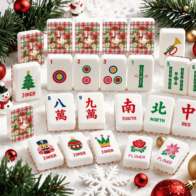 Splash Of Mahj And Color Co. Christmas Goose Plaid And Playful Workshop Christmas Mahjong Tiles And Carry Case