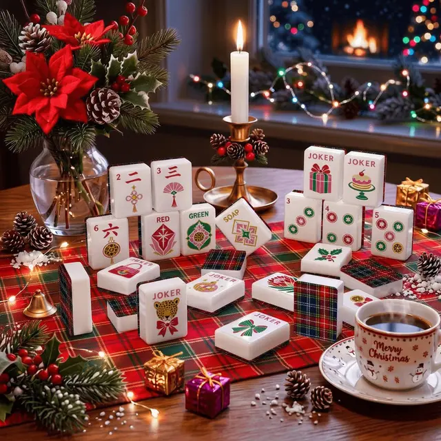 Splash Of Mahj And Color Co. Christmas Plaid Glam Holiday Christmas Mahjong Tiles And Carry Case