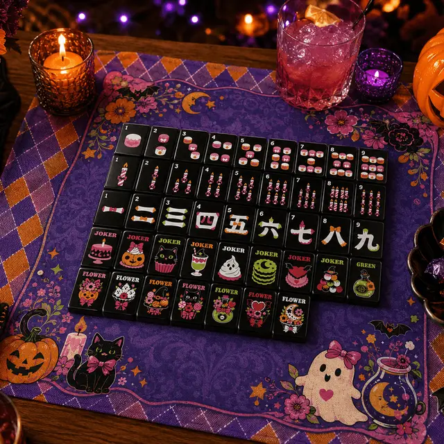 Splash Of Mahj And Color Co. Harlequin Gothic Nights Dessert Halloween Mahjong Tiles With Carry Case
