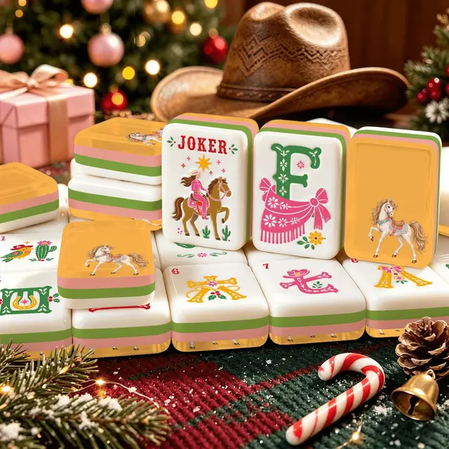 Splash Of Mahj And Color Co. Holiday Ho Down Western Christmas Mahjong Tiles Layered And Engraved