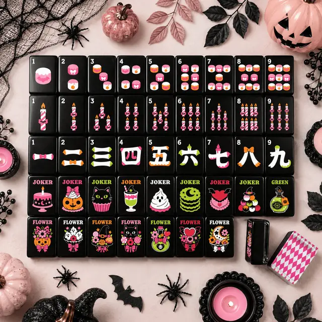 Splash Of Mahj And Color Co. Hot Pink Harlequin Halloween Mahjong Tiles Gothic Dessert With Carry Case