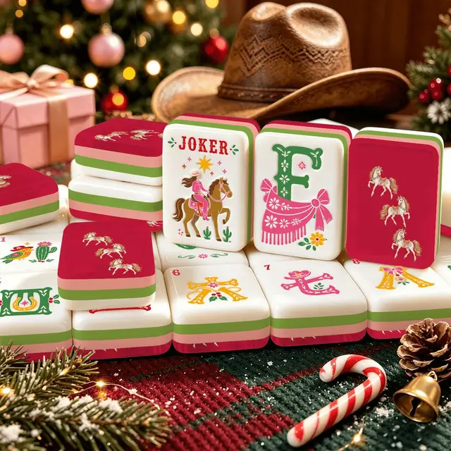 Splash Of Mahj And Color Co. Merry Mahj Western Christmas Mahjong Tiles And Carry Case