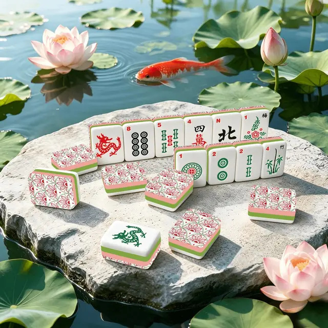 Splash Of Mahj And Color Co. Minimalist Art Deco Red And Green 4Layer American Mahjong Tiles Set With Carry Case