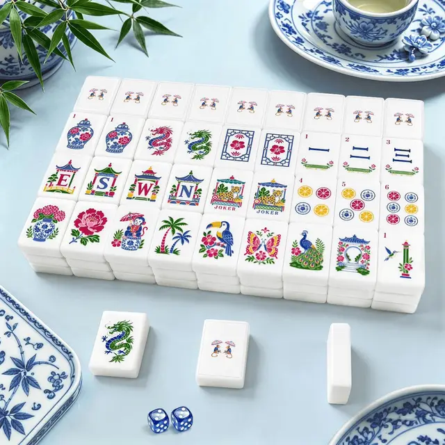Splash Of Mahj And Color Co. Monkey Paradise Mahjong Tiles Set (Traditional Porcelain Style) (Single Layer)