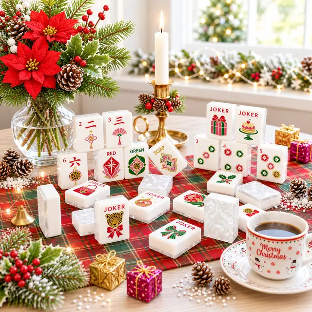 Splash Of Mahj And Color Co. Mother Of Pearl Christmas Glam Holiday Mahjong Tiles And Carry Case