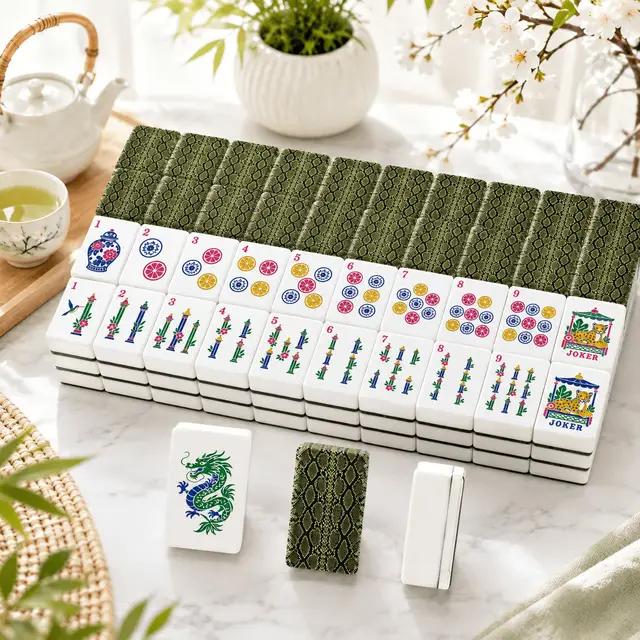Splash Of Mahj And Color Co. Snake Skin Green Chinoiserie American Mahjong Tiles And Carry Case