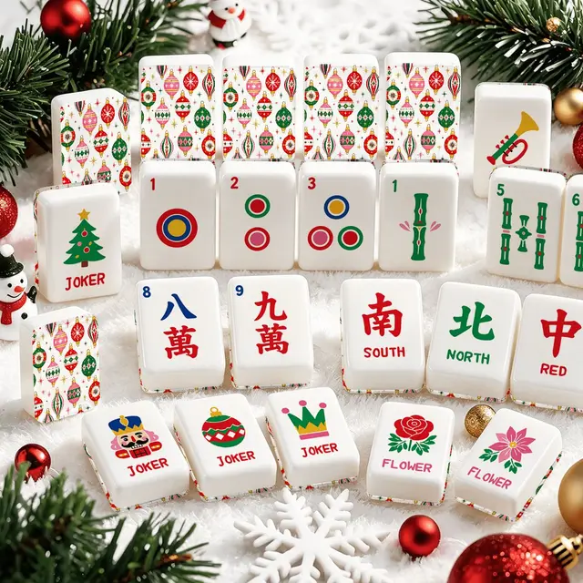 Splash Of Mahj And Color Co. Starry Brite Traditional Holiday Playful Workshop Christmas Mahjong Tiles And Carry Case