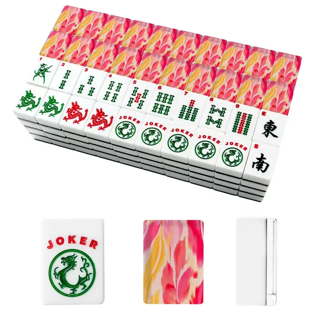 Splash Of Mahj And Color Co. Summer Sorbet Brush Stroked Pink, Yellow American Mahjong Tiles And Carry Case — Box