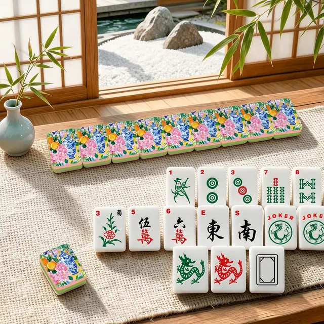 Splash Of Mahj And Color Co. Sunnyside Chinoiserie 4 Layer American Mahjong Tiles Set And Carry Case