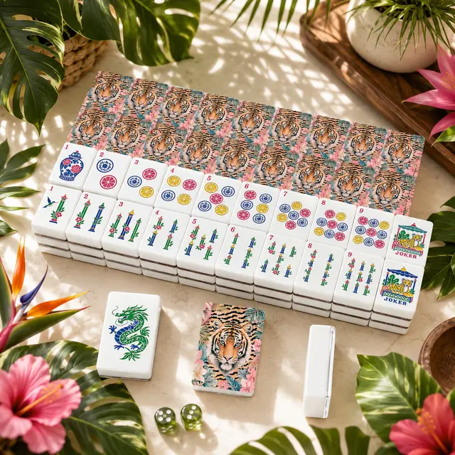 Splash Of Mahj And Color Co. Tiger es' Tropical Chinoiserie Jungle Mahjong Tiles And Carry Case