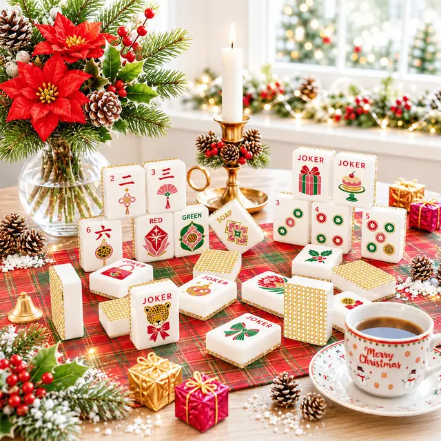Splash Of Mahj And Color Co. Vintage Cane Christmas Glam Holiday Mahjong Engraved Tiles