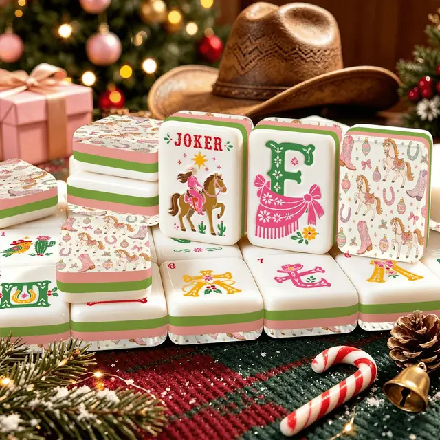 Splash Of Mahj And Color Co. Wild West Wonderland Mahjong Western Christmas Layered Mahjong Tiles With Carry Case