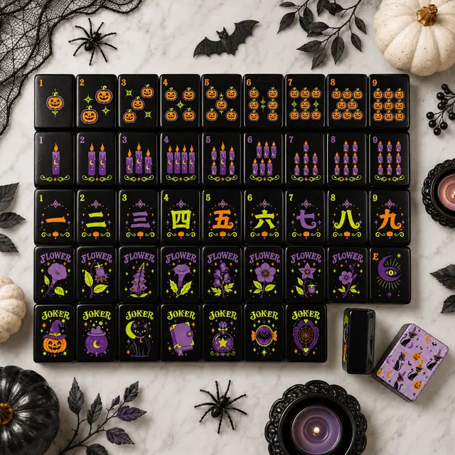 Splash Of Mahj And Color Co. Witchey Poo Black Cat Engraved Mahjong Tiles With Carry Case