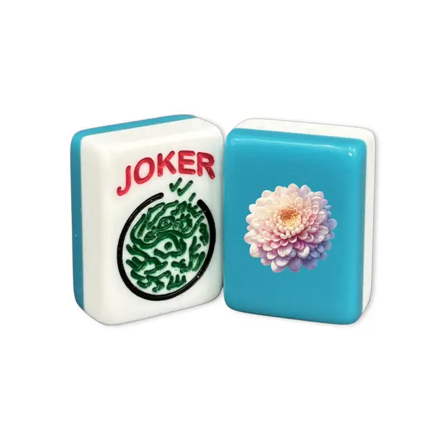 Where the Wind Blows CUSTOM Chrysanthemum American Mah Jongg Tiles — Teal and White