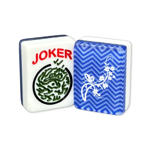 Where the Wind Blows CUSTOM Flowers with Butterfly American Mah Jongg Tiles — Blue Chevron