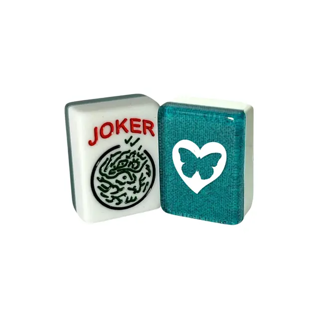 Where the Wind Blows CUSTOM Heart with Butterfly American Mah Jongg Tiles — Aquamarine