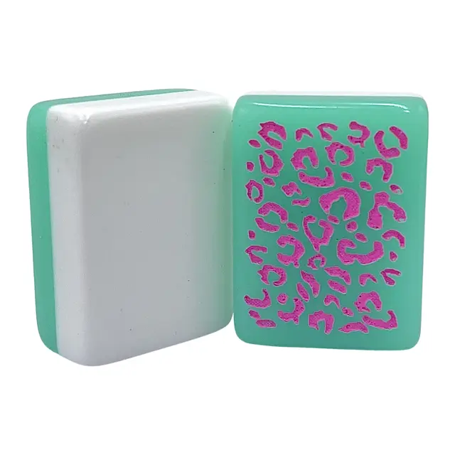 Where the Wind Blows Custom Hot Pink Leopard Seafoam Mah Jongg Tiles