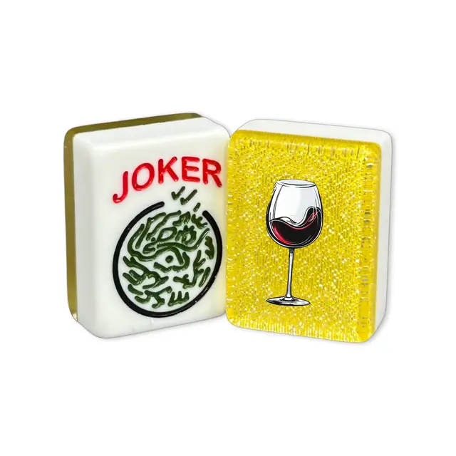 Where the Wind Blows CUSTOM Printed Red Wine Glass American Mah Jongg Tiles — Yellow Glitter