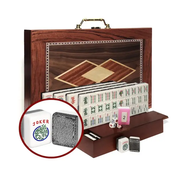 Where the Wind Blows Jumbo American Gunmetal Glitter Mah Jongg Tiles in a Wooden Box