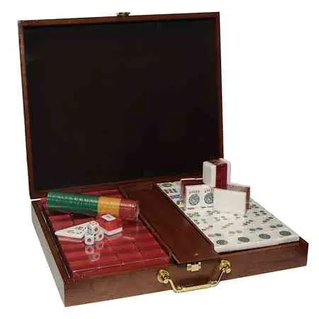 Where the Wind Blows Jumbo American Red Glitter Mah Jongg Tiles in Wooden Box
